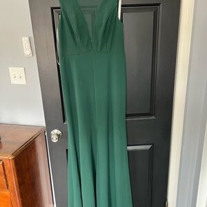 David's Bridal Green V-Neck Sleeveless Maxi Dress